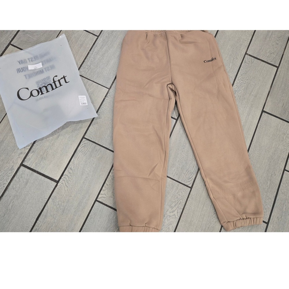Comfrt Tan Sand Fleece Jogger Sweatpants Mens XL Embroidered Logo Loungewear